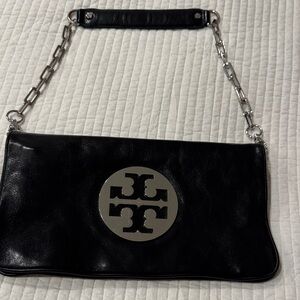 Tory Burch Black Leather Bag with Silver Accents